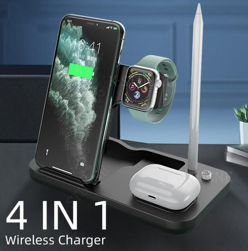 15W Fast Charge 4 In 1 QI Wireless Charger Dock Station - Black - Vorteks