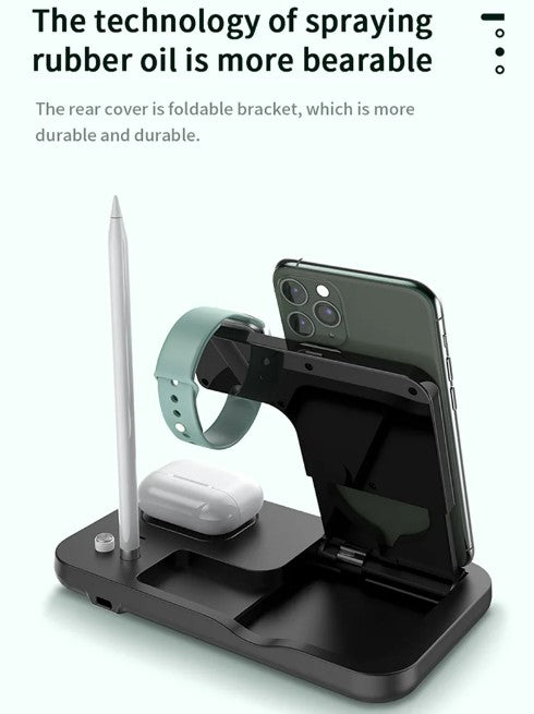 15W Fast Charge 4 In 1 QI Wireless Charger Dock Station - Black