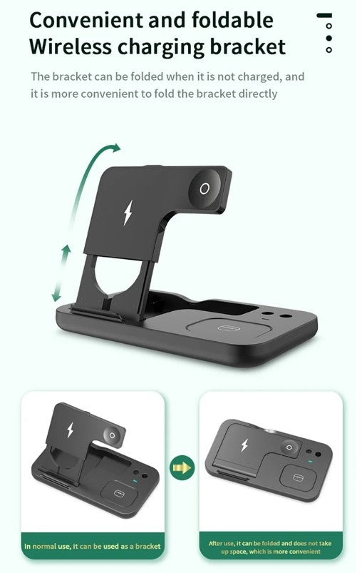 15W Fast Charge 4 In 1 QI Wireless Charger Dock Station - Black