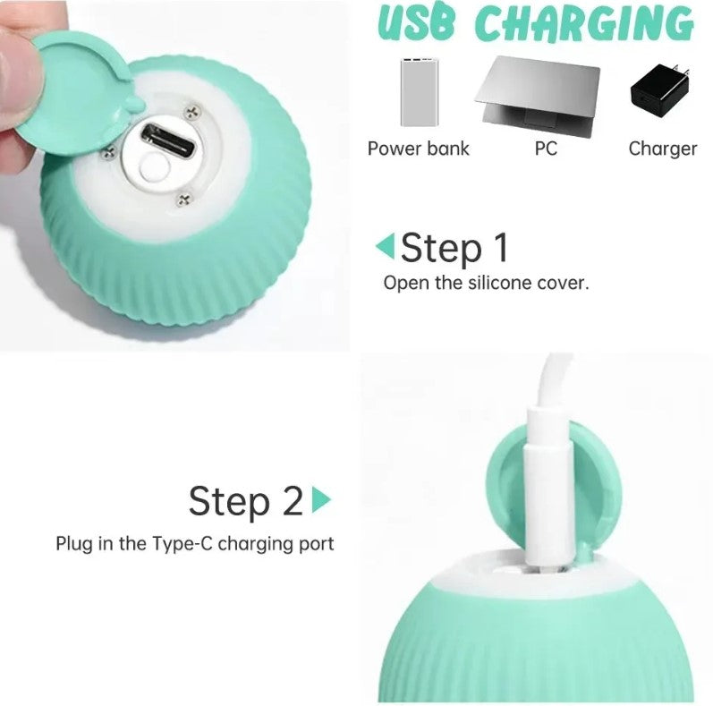 USB Charging Automatic 360 Degree Automatic Pet Rolling Ball For Puppy Cats Kitten - Blue