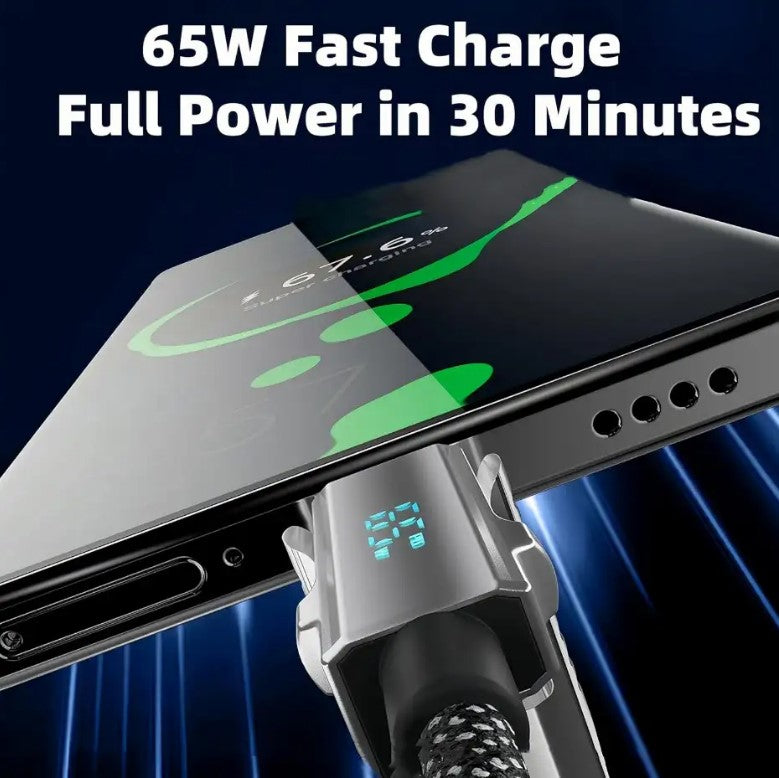 4 in 1 LED Display Multi Charger Cable - Dual USB C/USB A/Lightning Fast Charging Cable - 65W