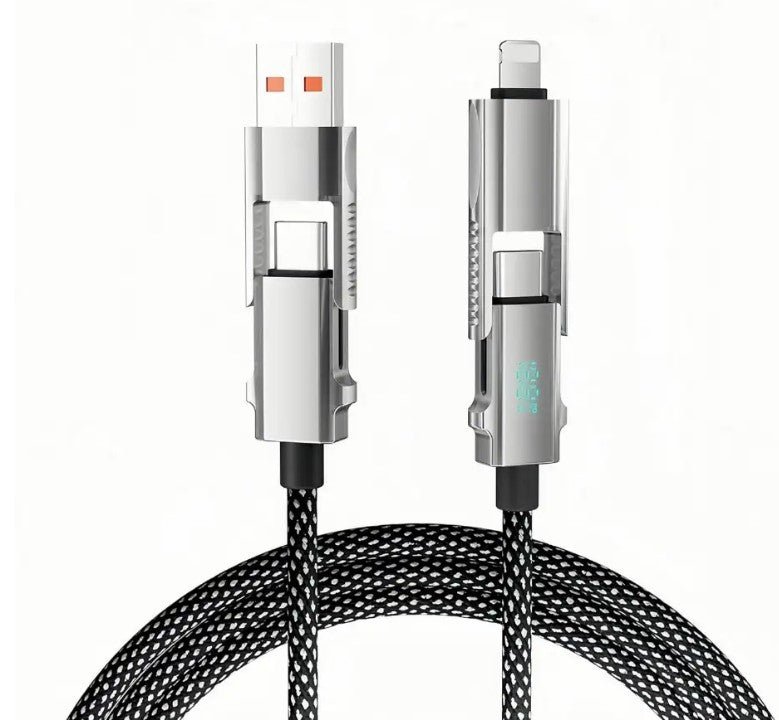 4 in 1 LED Display Multi Charger Cable - Dual USB C/USB A/Lightning Fast Charging Cable - 65W