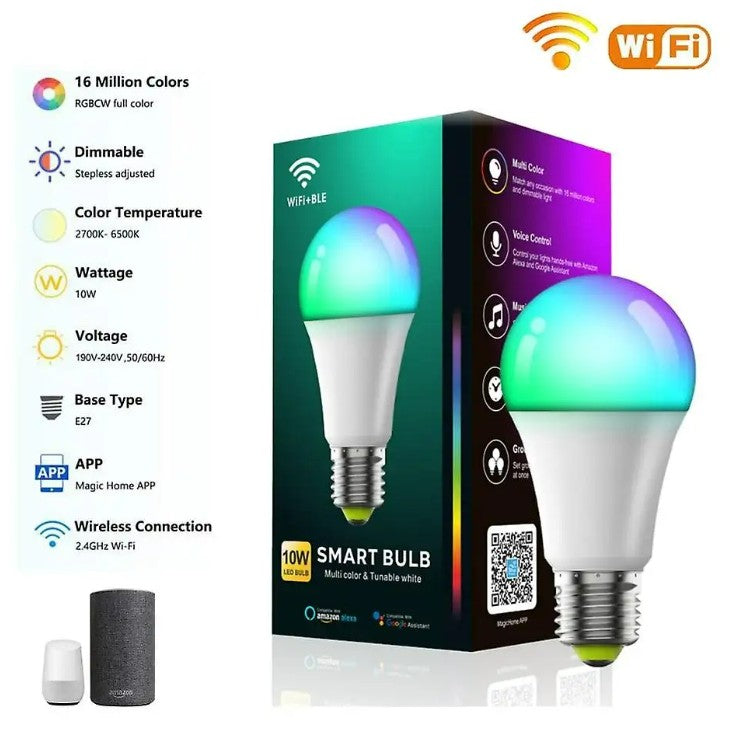 Tuya Smart WiFi LED 9W Bulb E27 Multicolour RGBCW - Alexa / Google / Compatible - Smart Life App