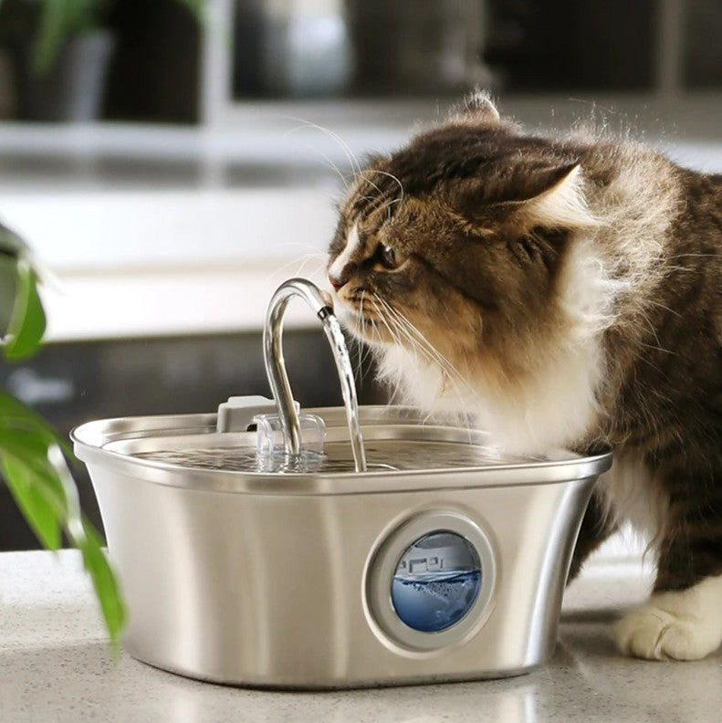 3.2L Stainless Cat Water Fountain With Water Level Window