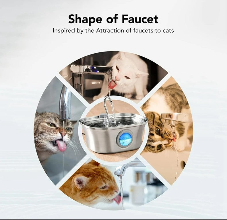 3.2L Stainless Cat Water Fountain With Water Level Window