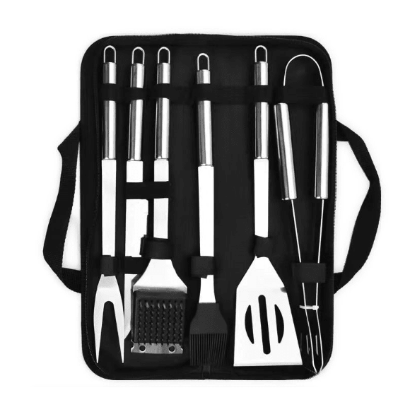 6 Piece Stainless Barbeque Tool Set With Storage Bag - Vorteks